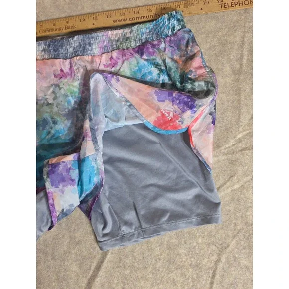 RBX Performance Womens 2-in-1 Running Shorts Multi Color Mosaic Print Size Large - Picture 6 of 6